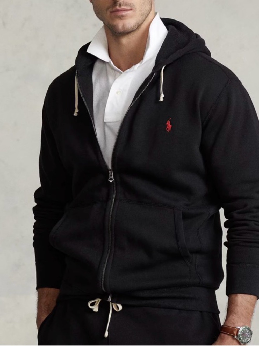 Polo Ralph Lauren Black Hooded Zip-Up Sweater Red Pony Size 4XL Big & Tall